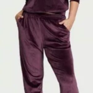 Victoria's Secret Velour Ribbed Crew Neck Top & Jogger Lounge Pants Set Large